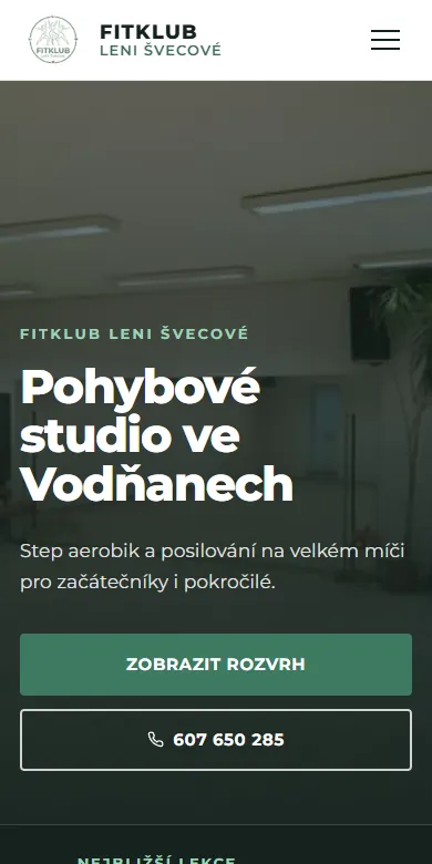 Web FITKLUBu Leni Švecové na mobilu