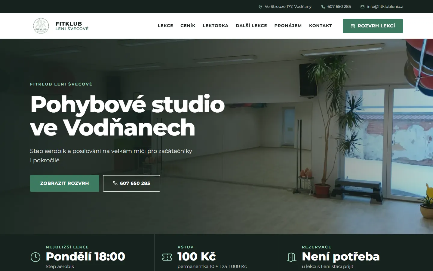 Úvodní stránka webu FITKLUBu Leni Švecové na počítači