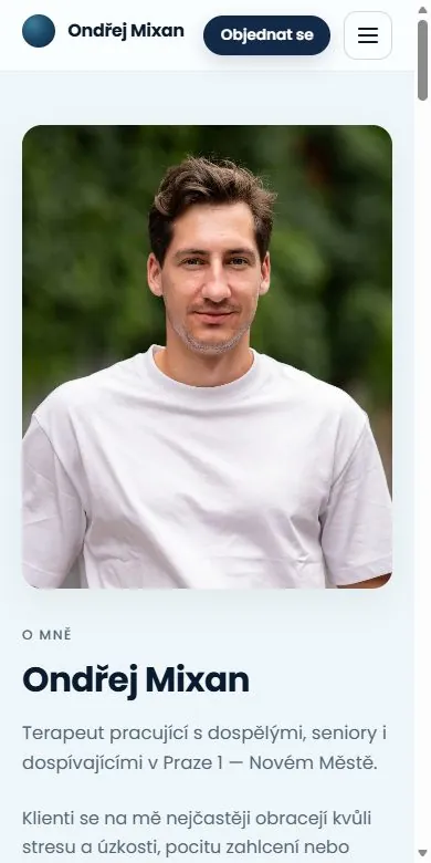 Web Ondřeje Mixana na mobilu